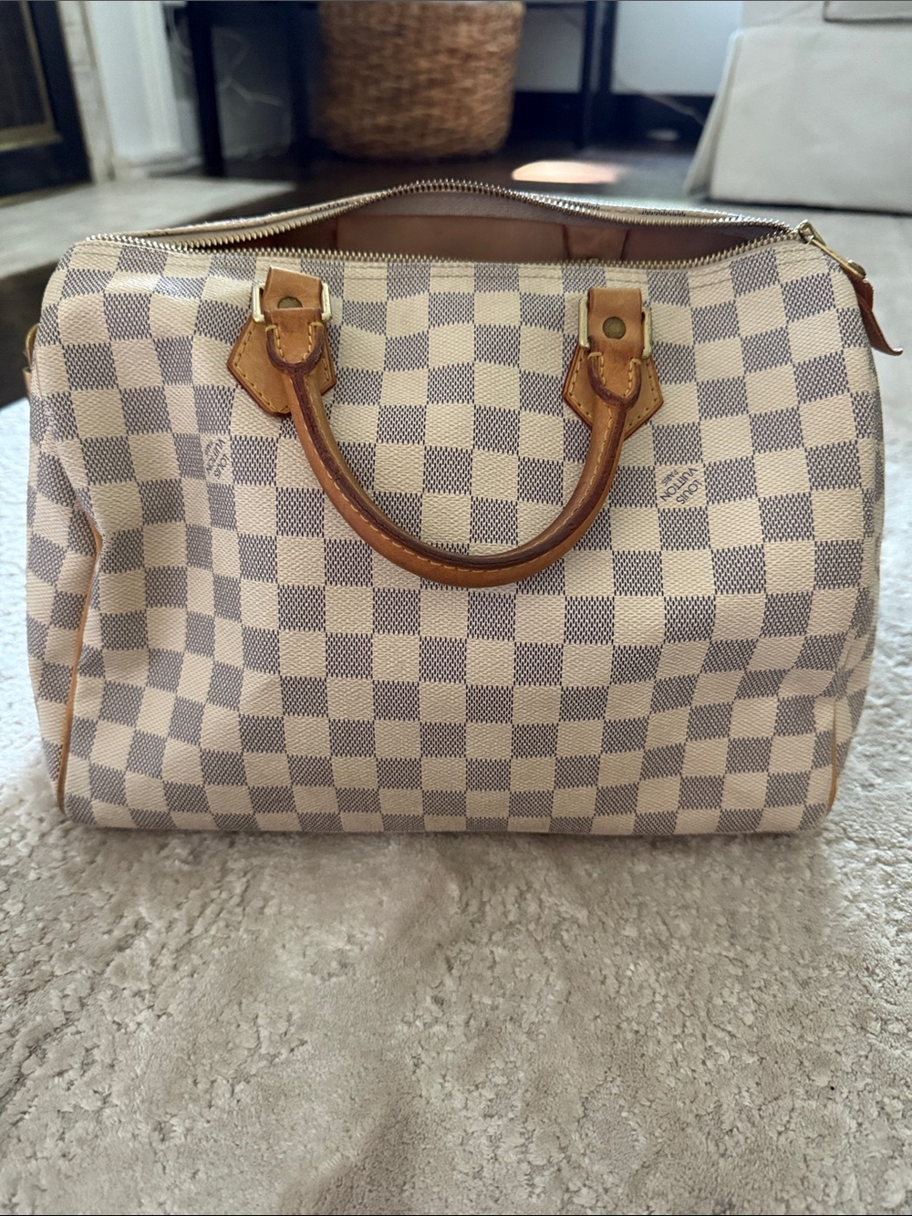 Louis Vuitton White & Tan Checkered Satchel